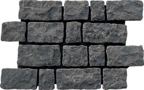 China Black Basalt Garden Flamed Interlock Basalt Cube Cobblestone Stone Paving on Mesh