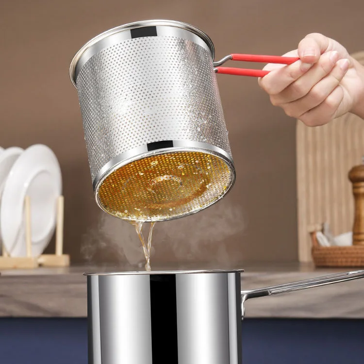 Baming Deep Fryer Pot 304 Stainless Steel Frying Pan with Strainer Basket and Handle for Frying Fish Shrimp Chicken and Fries