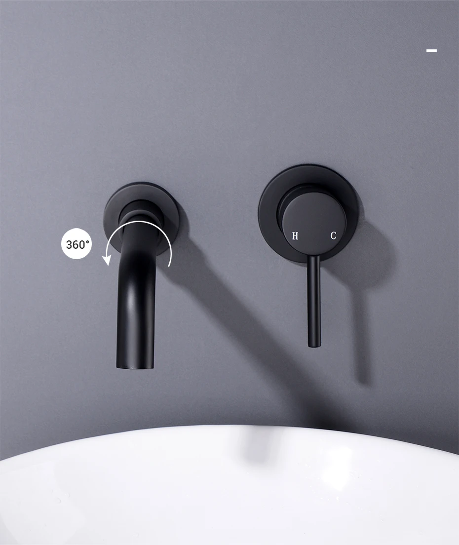 Латунный матовый золотой смеситель для раковины, смеситель для горячей и холодной воды с настенным креплением, черный матовый розовый Золотой смеситель для раковины