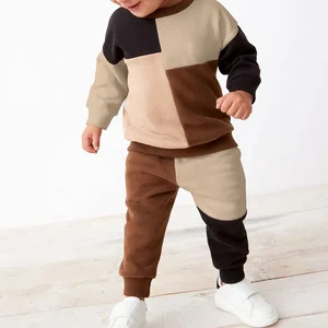 Wholesale Kids Fleece Tracksuit Set Custom Logo 100% Cotton Solid Color Block Tech Sweatsuit Outfits for Children