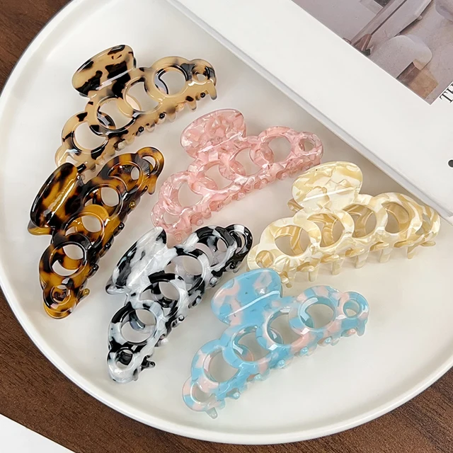 Korean Acetic Acid Hollow Hair Clips Women Casual Acetate Ponytails Shark Hair Claw Retro No Slip Hair Clips