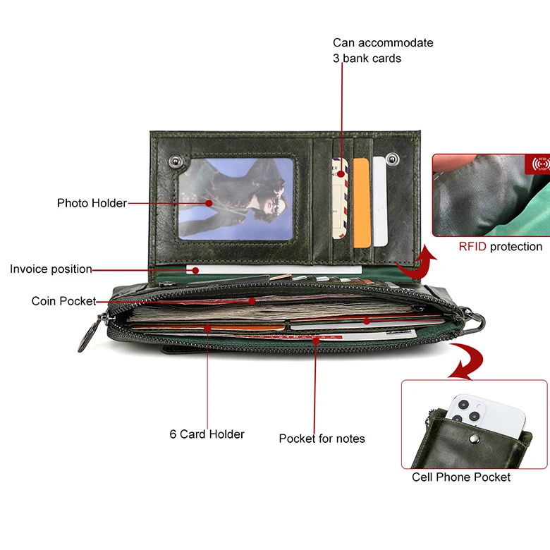 Оптовая продажа винтажный многофункциональный мужской клатч с rfid-защитой от кражи и карманом для мобильного