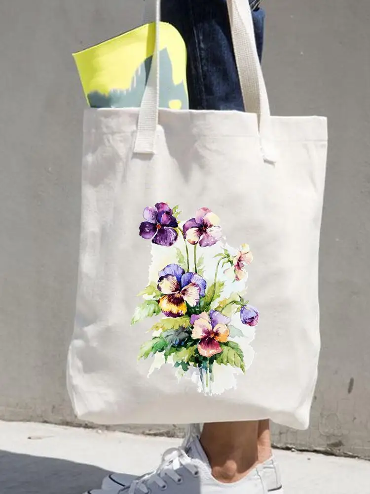 Cotton Reversible Shoulder Bag Fashion Folding Women Big Handbag Tote  Ladies Casual Flower Printing Canvas plaid shopper bag