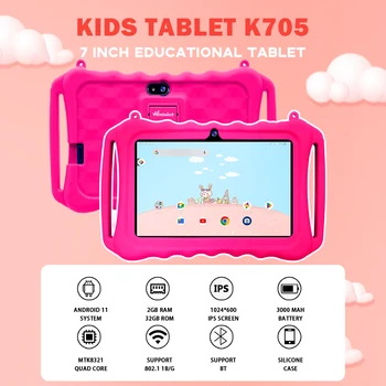 7インチ子供用タブレット、Android搭載、2G+32GB、Wi-Fi、教育用キッズ