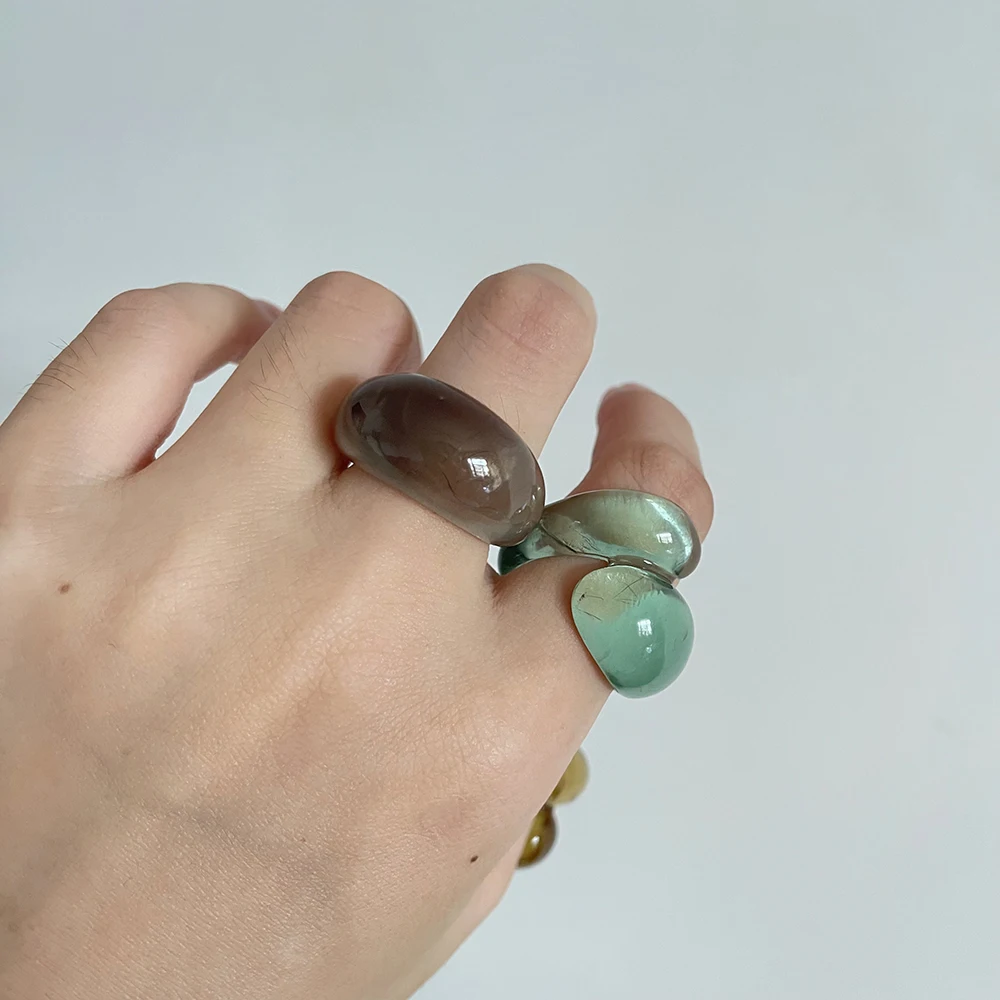 2 Designs Colorful Double Circle Clear Acrylic Ring Resin Dome Wide Chunky Rings Women Korean Cute Statement Minimalist Jewelry