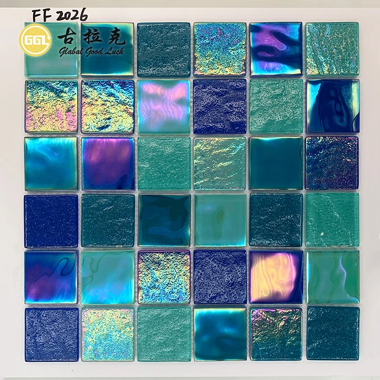 Rainbow Customize Square Blue brick Tile Pool Iridescent Tile Swimming Pool Glass Mosaic supplier