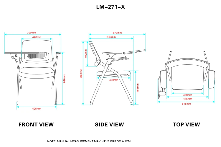 New Style Ergonomic Classroom Chair with Writing Pad Foldable Multipurpose Mesh Education Chair for Training Conference Room