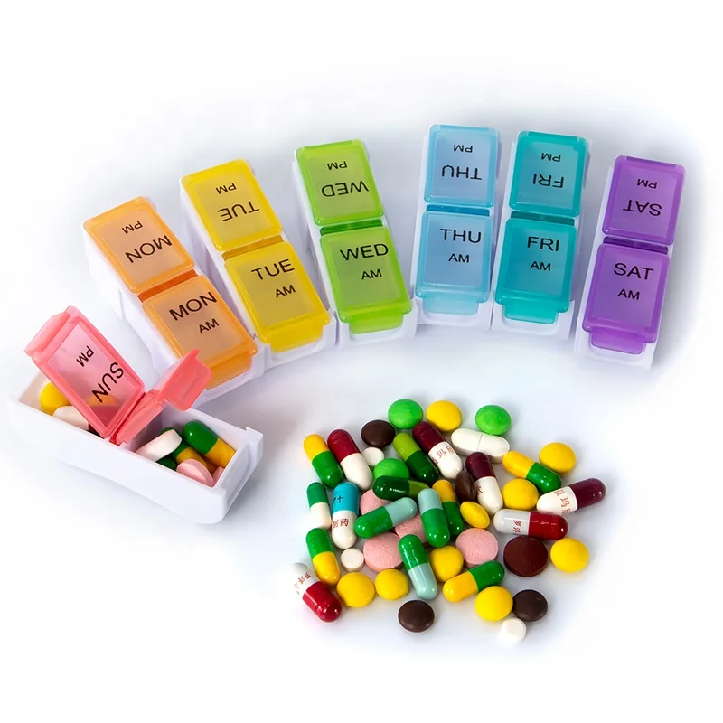 Detachable Pill Organizer case 14 Daily Compartments AM PM Slot Weekly Dosis Container Medicine Holder Medication Dispenser