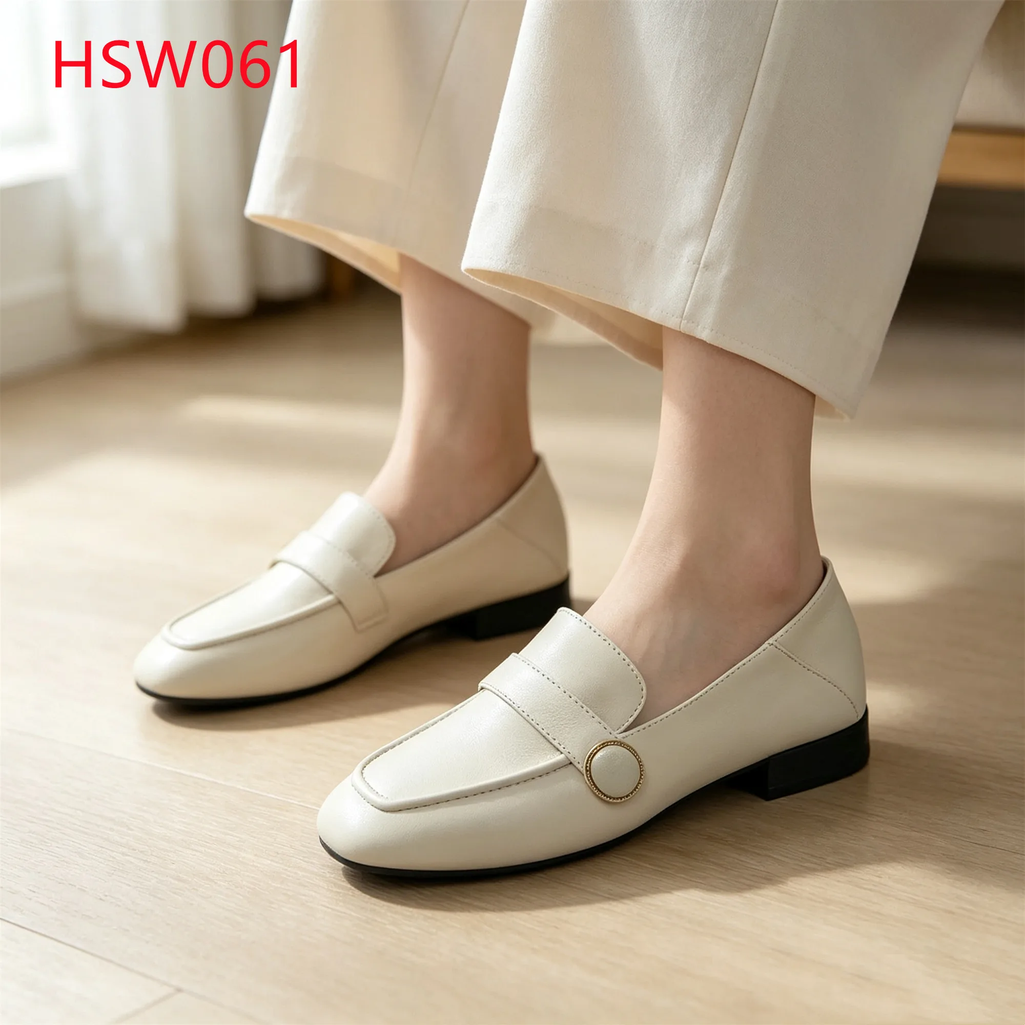 LXG,Boat Deck Walking Button Design Hua Singh Lady Deck Shoes Beach Strolling White/nude Color Versatile Moccasin Shoes HSW061