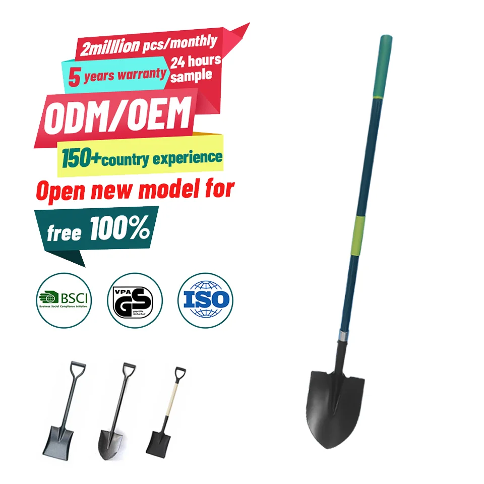 Hot Sale  High Carbon  Steel Wood & Fiberglass  Long  Handle Digging  Shovel Spade for Farmer