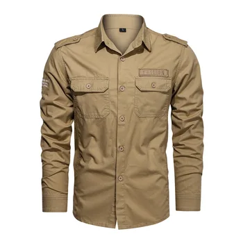 Wholesale Spring Autumn Multi-pocket Long Sleeve Shirt Mens Casual Work Oversize Cotton Cargo Shirt