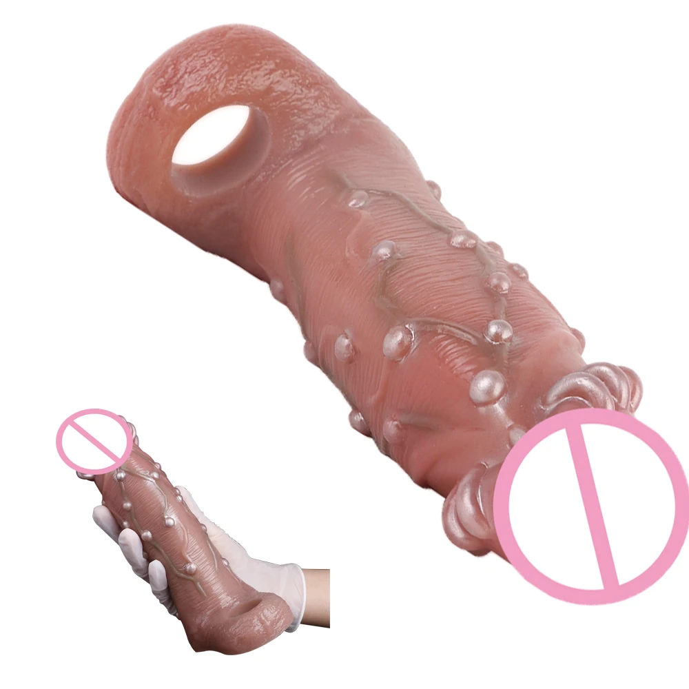 SXXY Particle Friction Condom Realistic Penis Sleeve Couple Sex Pleasure Silicone Sheath Penis Sleeve Hollow Dildo Sex Toys