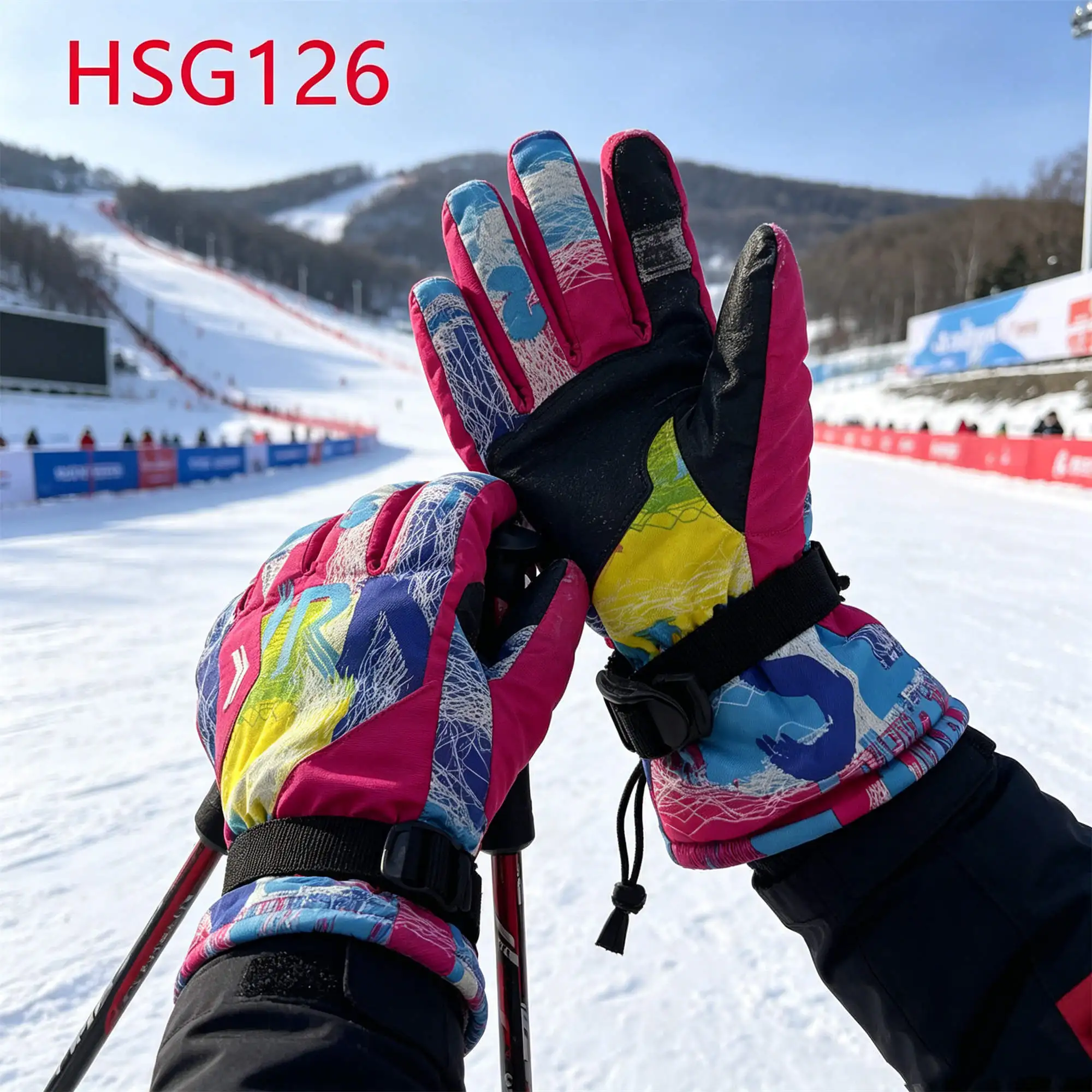 ZYF,Winter Sports Gust-proof Wrist Seal Design pink Ski Gloves Nicely Stitched Sensitive Fingertip Touchscreen Snow GlovesHSG126