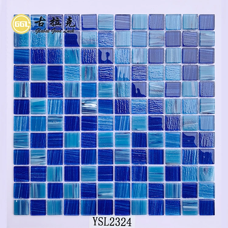 Bluewhale Tile Hot Melt Glass Swimming Pool Tile Square Blue Iridescent Swimming Pool Tile Glass Mosaic