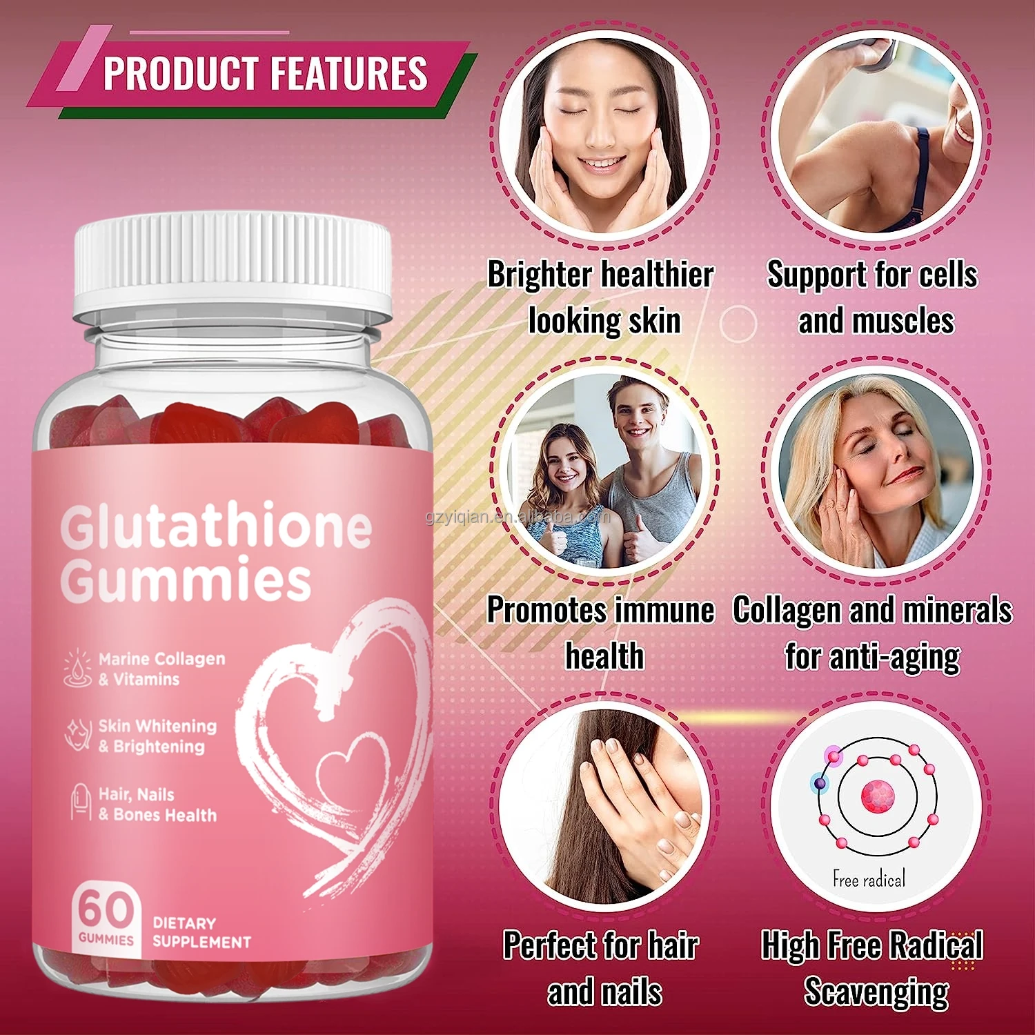 Skin Care Dietary Supplement Glutathione Gummies Reduced Glutathione
