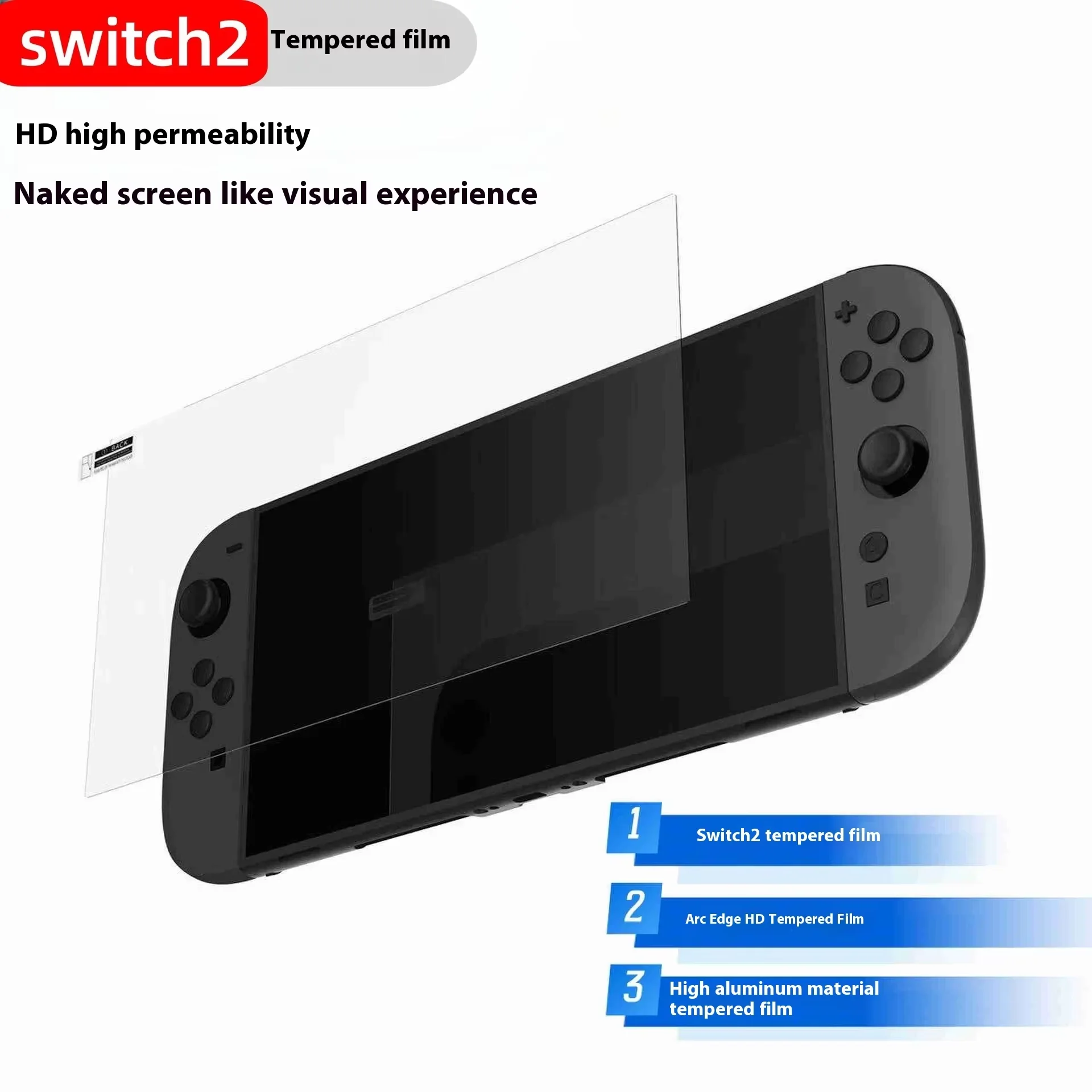product 033 thickness high aluminum clear transparent hd tempered film compatible with pc shell case for switch2-6
