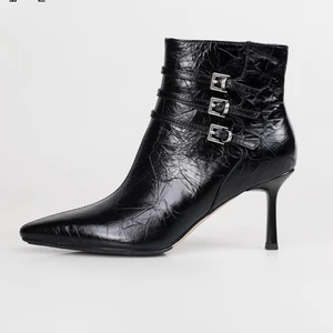 Women's Customized Ankle Boots Retro High-Heeled Pointed Solid Color Work Lightweight Breathable Winter Series Classic Genuine