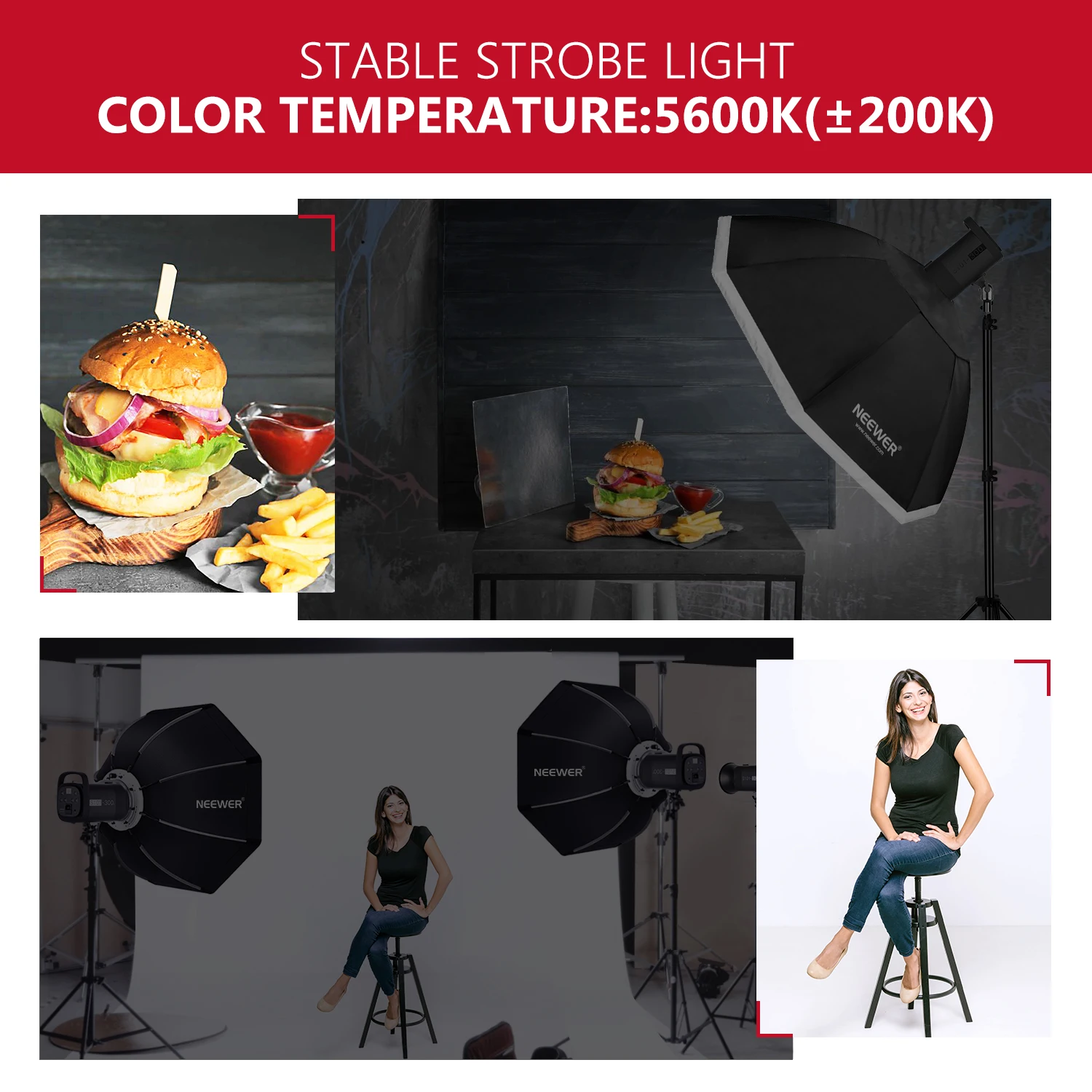 Neewer S101-300W Studio Strobe Light, 300W 5600K Moonlight Lamp