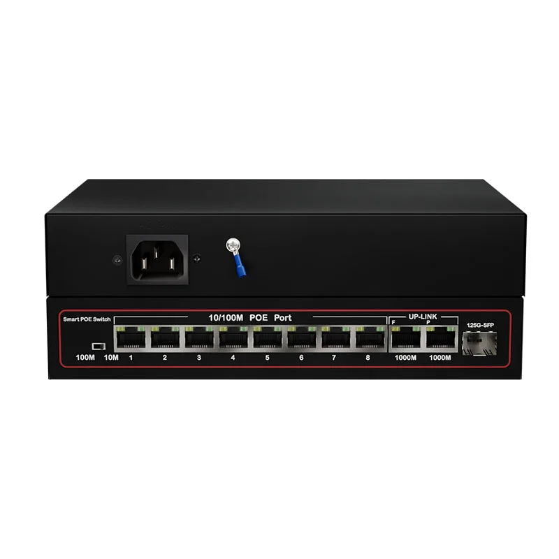 8 Portas Switch PoE 10/100Mbps Com 2 Uplink Gigabit 1 Slot SFP 30W 10 Portas Switch de Rede PoE