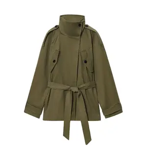 Women 2026 Spring New Fashion Belt Trench Coat Vintage Long Sleeve Pockets All-match Casual Female Outerwear Chic Overcoat