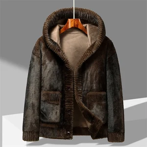 Luxury Winter Warm Reversible Artificial Mink Jacket Single Breasted Faux Fur Coat With Hood