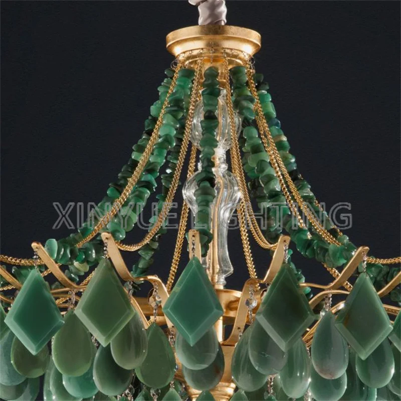 Modern Agate and Crystal Chandelier Custom Color Natura Jade Green Color Pendant Light Indoor Decorative Lighting