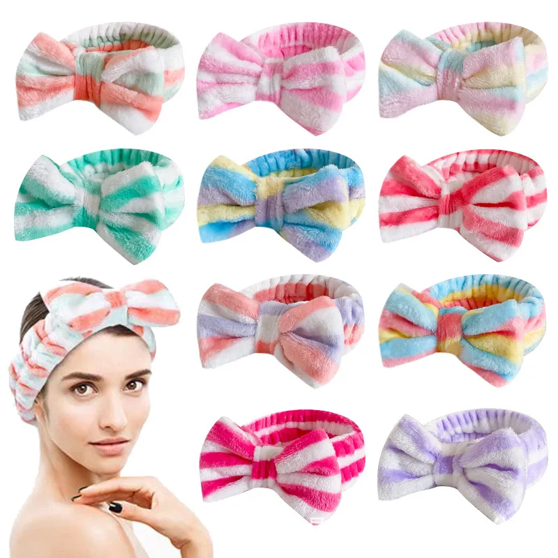 Colorful Fuzzy Bow Headband - Cute SPA Headbands for Women