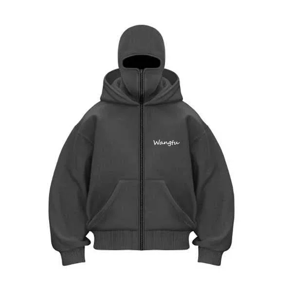Salati Custom Y2K Clothing Face Cover 500 GSM Cotton Blank Baggy Mask Ninja Balaclava Sweatshirts Jacket Men Hoodies With Zipper gallery 8