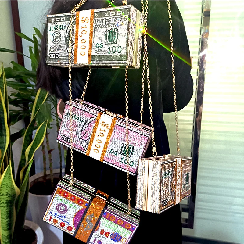 Luxury 100 Dollars Bling Rhinestone Purse Diamond Party Bags Lady