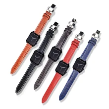 Fashion bamboo embossed genuine upper calf leather bracelet watch strap with spherical Automatic belt butterfly clasp