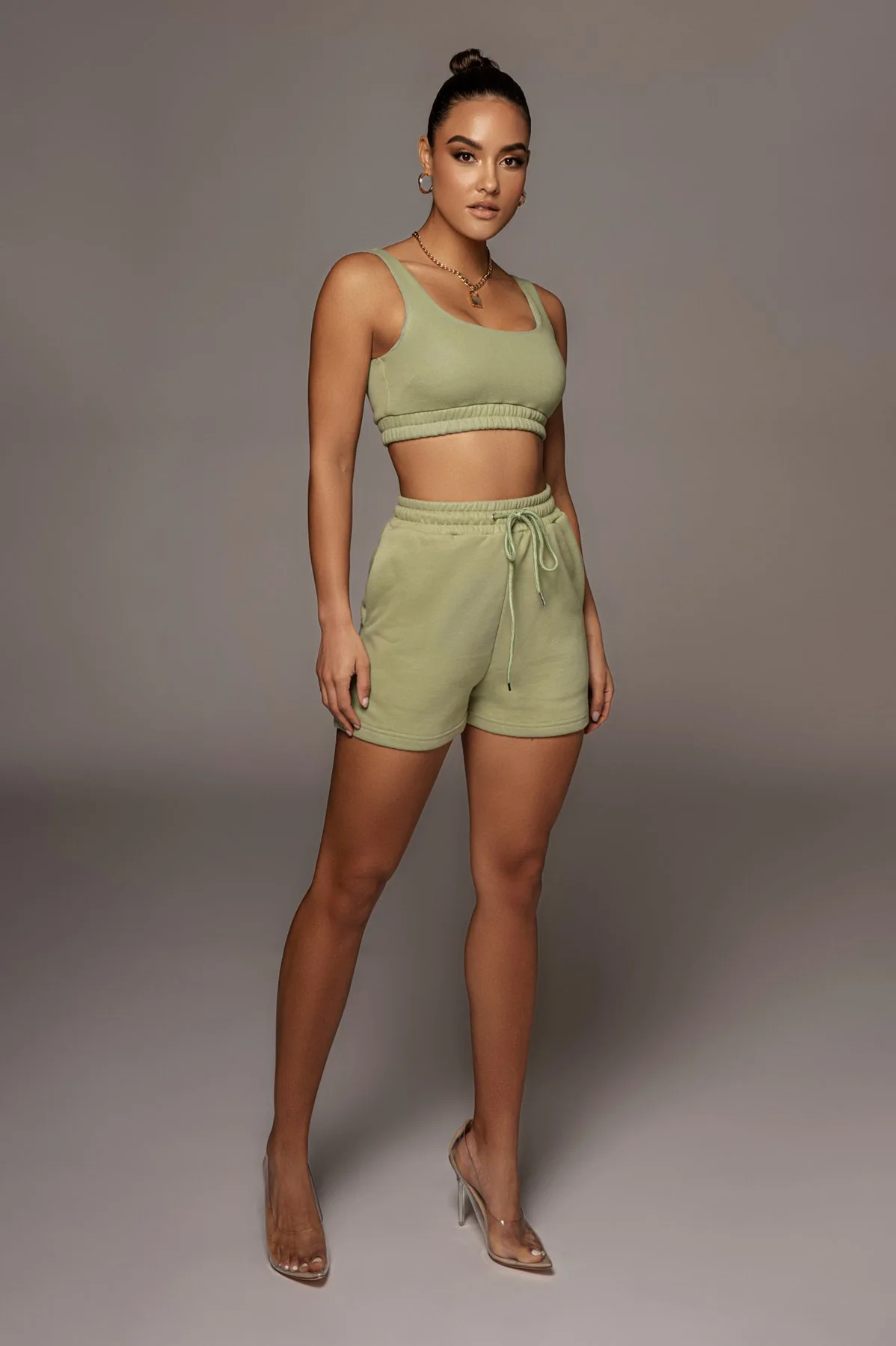 Casual Solid Two-piece Set, Crop Tank Top & High Waist Drawstring Shorts  Outfits, Women's Clothing - Temu South Korea