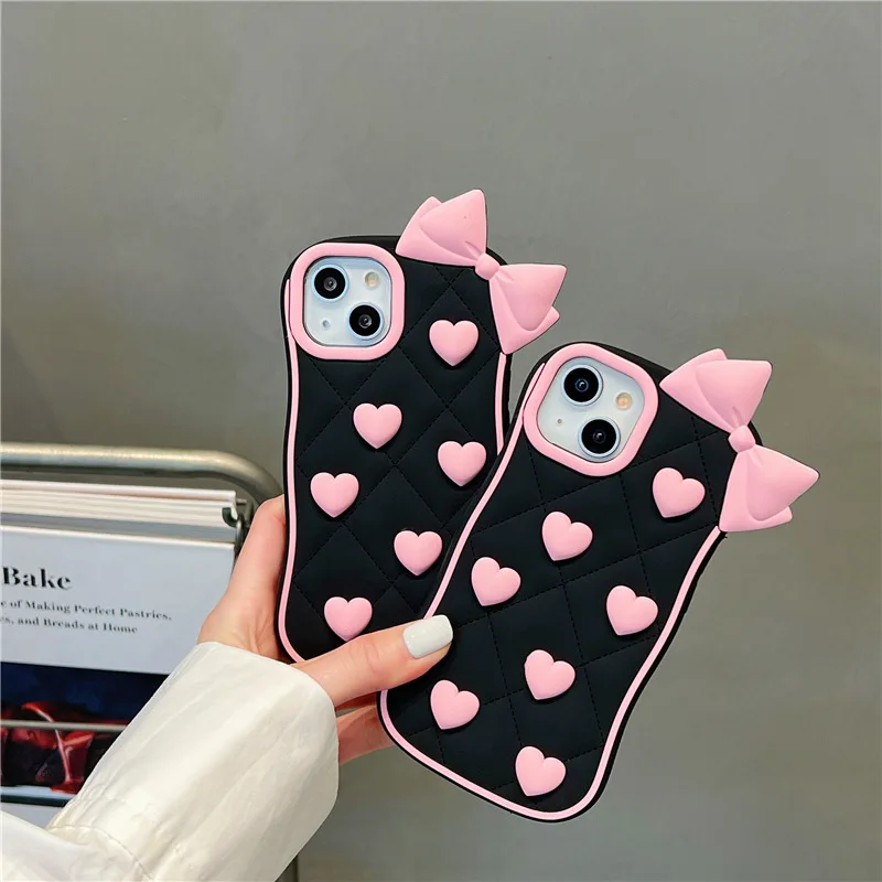 Love 3D Bow Silicone Mobile Phone Case for Iphone 15 Pro Max