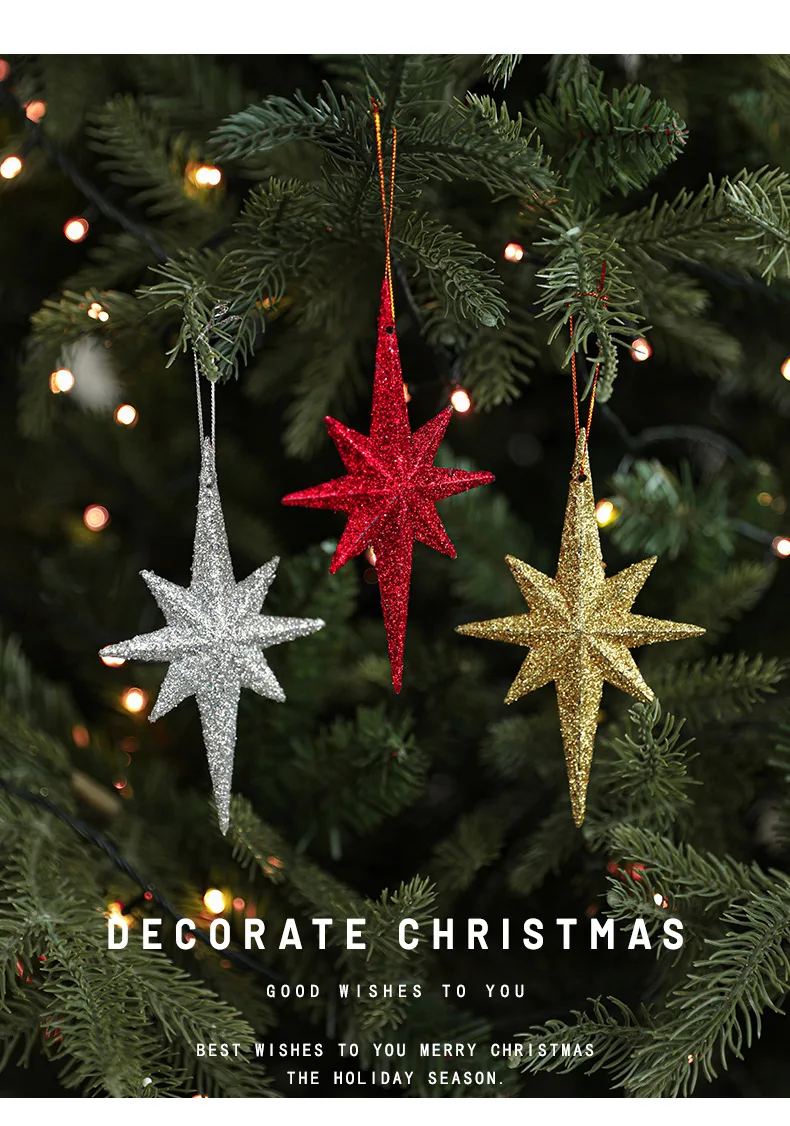 Christmas Tree Pendant Ornaments Octagonal Star Christmas Tree Ornament Star for Winter Christmas Holiday Tree Decorations manufacture