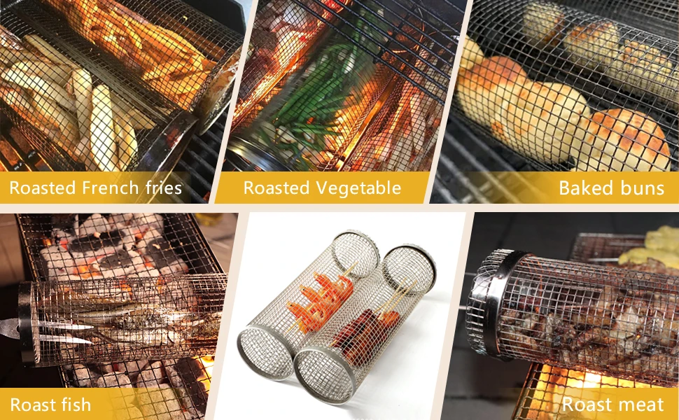 2023 Portable New Stainless Steel Metal 2 Pcs 4 Pcs Bbq Net Tube Round