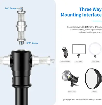 Neewer 2-in-1 Photography Light Stand, Aluminum Alloy 9.7ft Heavy Duty Tripod Stand With 3.8ft Boom Arm and Empty Sandbag for detail image