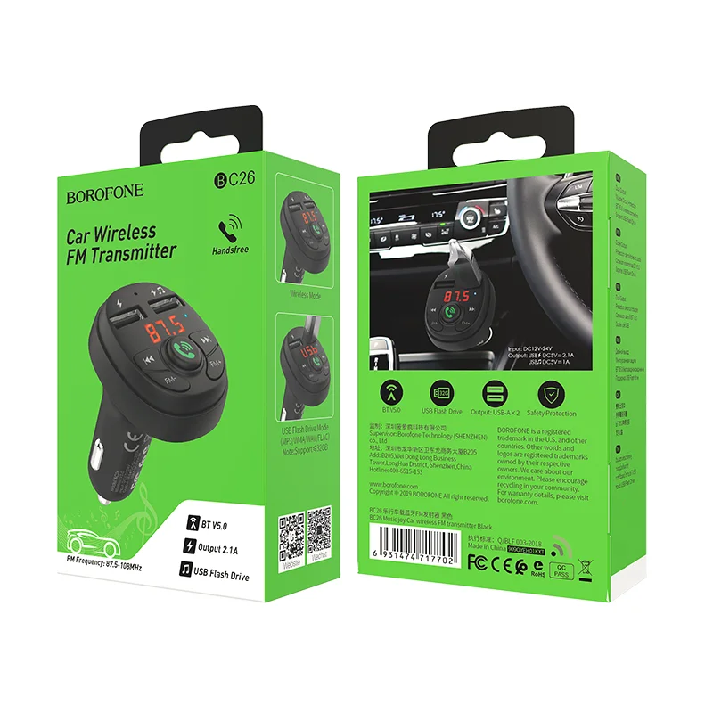 BOROFONE BC26 Music Joy LED Display Car Wireless FM Transmitter Support U Disk