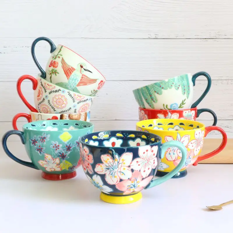 European Style Net Red Ins Ceramic Cup  Embossed Ceramic Breakfast Water Mug
