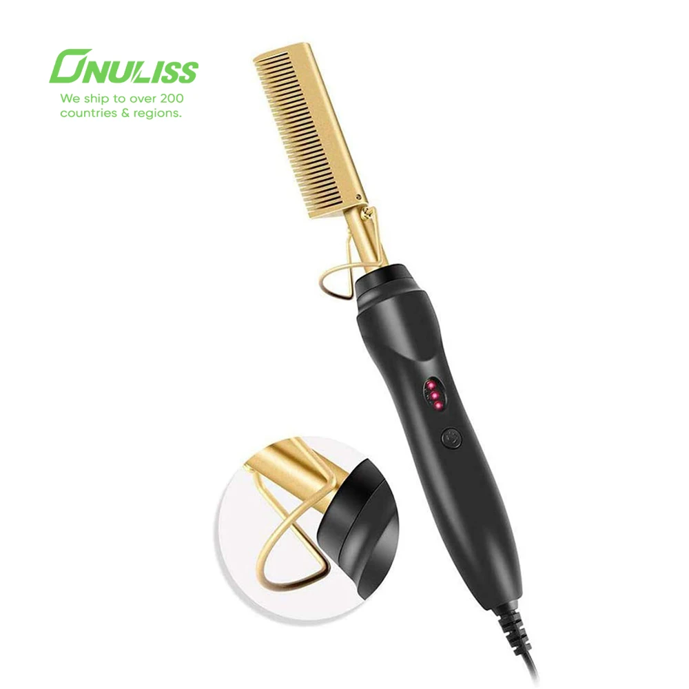 Copper Wireless Private Label New Packaging Custom Glitter Tool Hot Iron Comb Hair Straightener Curler Hot Comb Electric