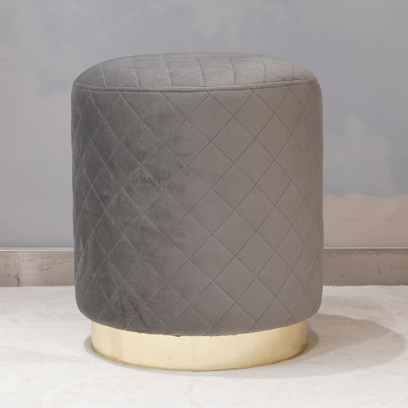 Hstex Bedroom Velvet Round Golden Tufted Pouf Designer Ottoman With ...