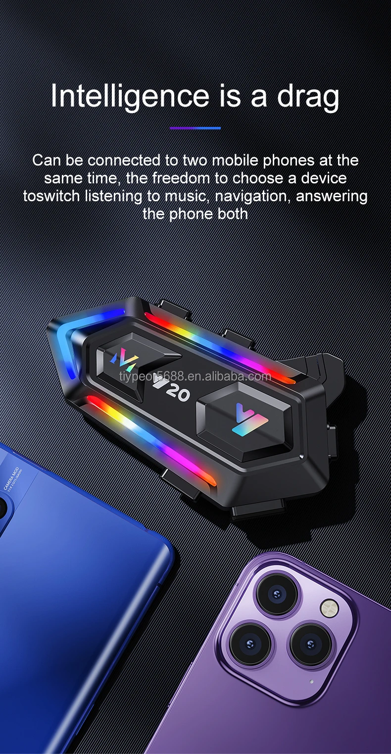 product tiypeor motorcycle helmet bt headset rider rgb colorful lights waterproof 1000mah music player communicator speakers-9