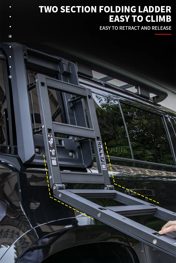 Foldable Side Door Ladder Aluminum Alloy Deployable Side Window Ladder for Land Rover Defender 90 110 Roof Side Ladder manufacture