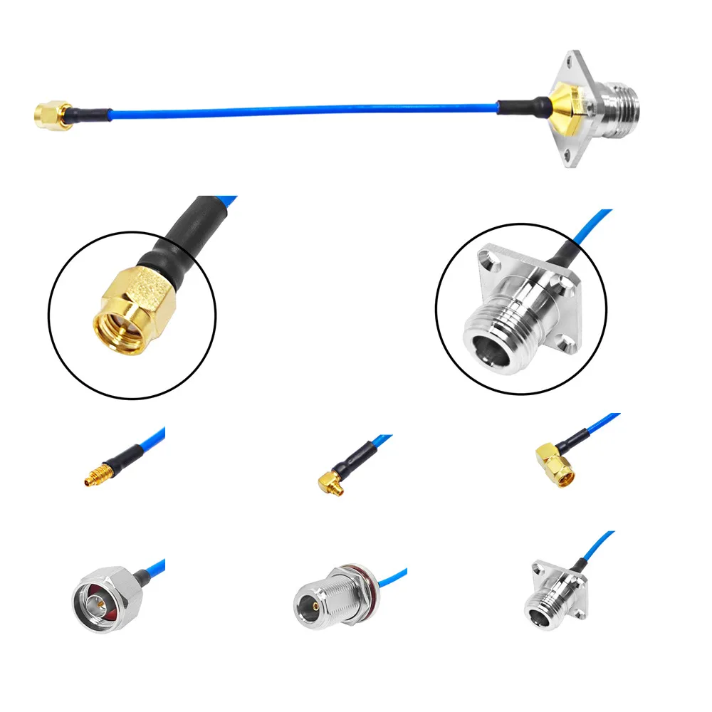 10CM N Female Jack 4 Hole Chassis Flange to SMA/MMCX/N Male/Female R/A for SS405 RG405 RG402 Coax Extension Cable Assembly