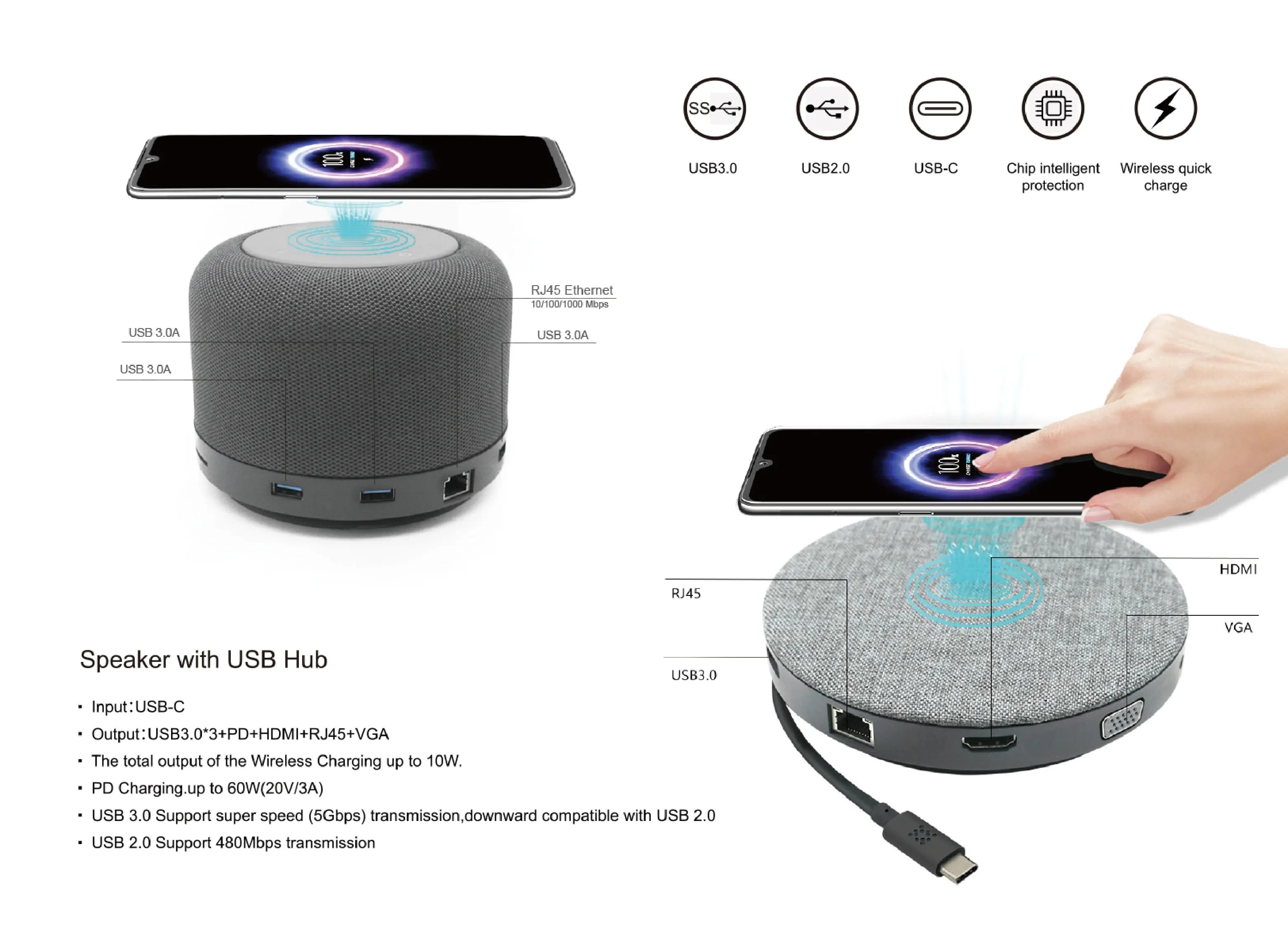 Bluetooth Speaker Wireless Charger Hub Wireless Charging Bluetooth