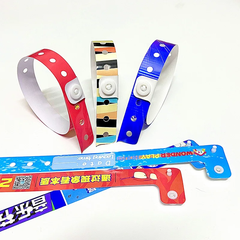 Disposable Custom One Layer Vinyl PVC Bracelet Waterproof Theme Zoo Amusement Park Paper Admission Ticket Colorful Wristbands