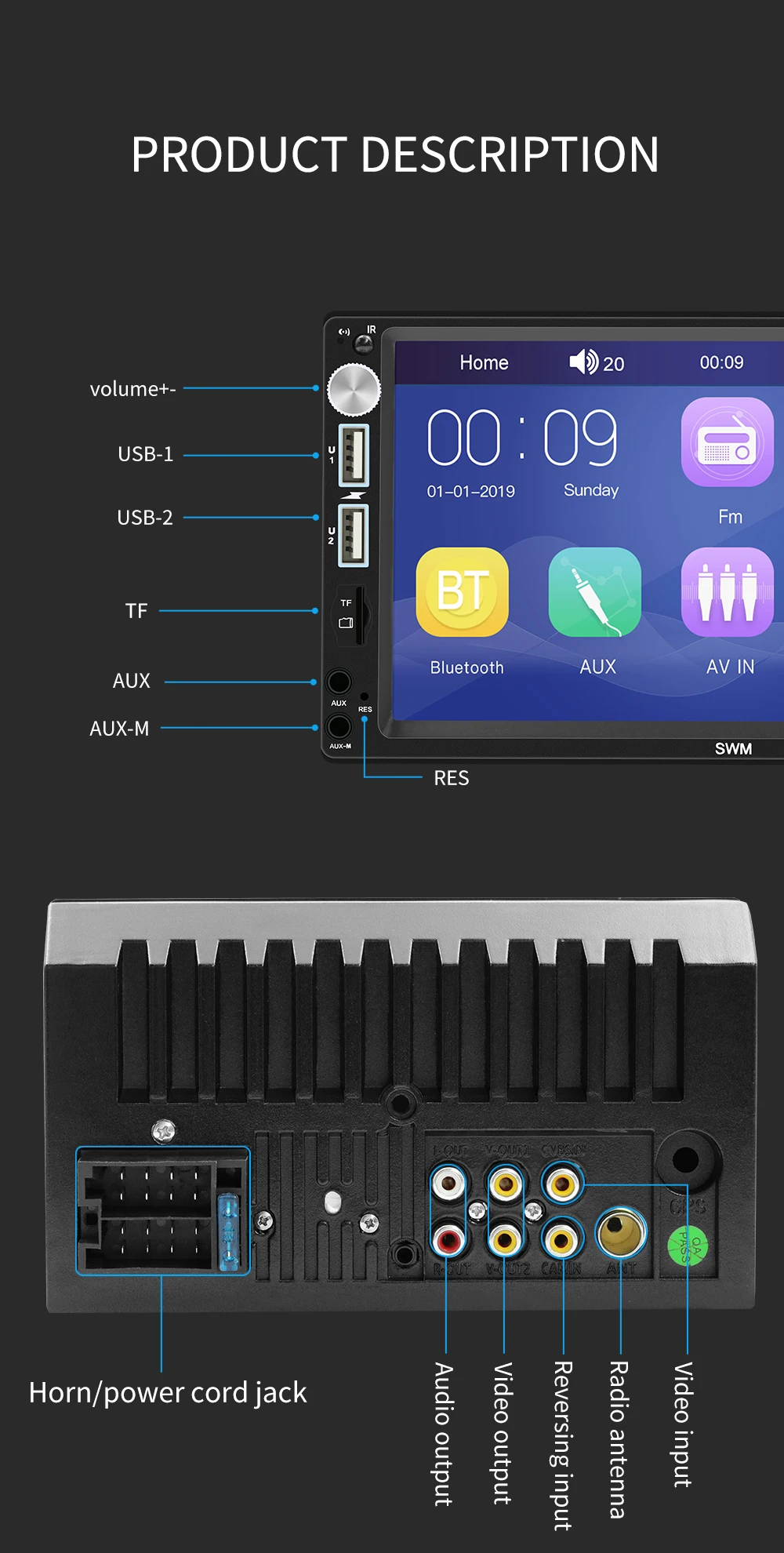 Bestree auto electronics hot sale 7 inch double din car stereo with BT AUX head unit car 2 din car radio