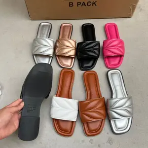 French-style Tree-leaf-patterned Women's Summer Outerwear Casual Beach Shoes and Flat One-shoulder slippers