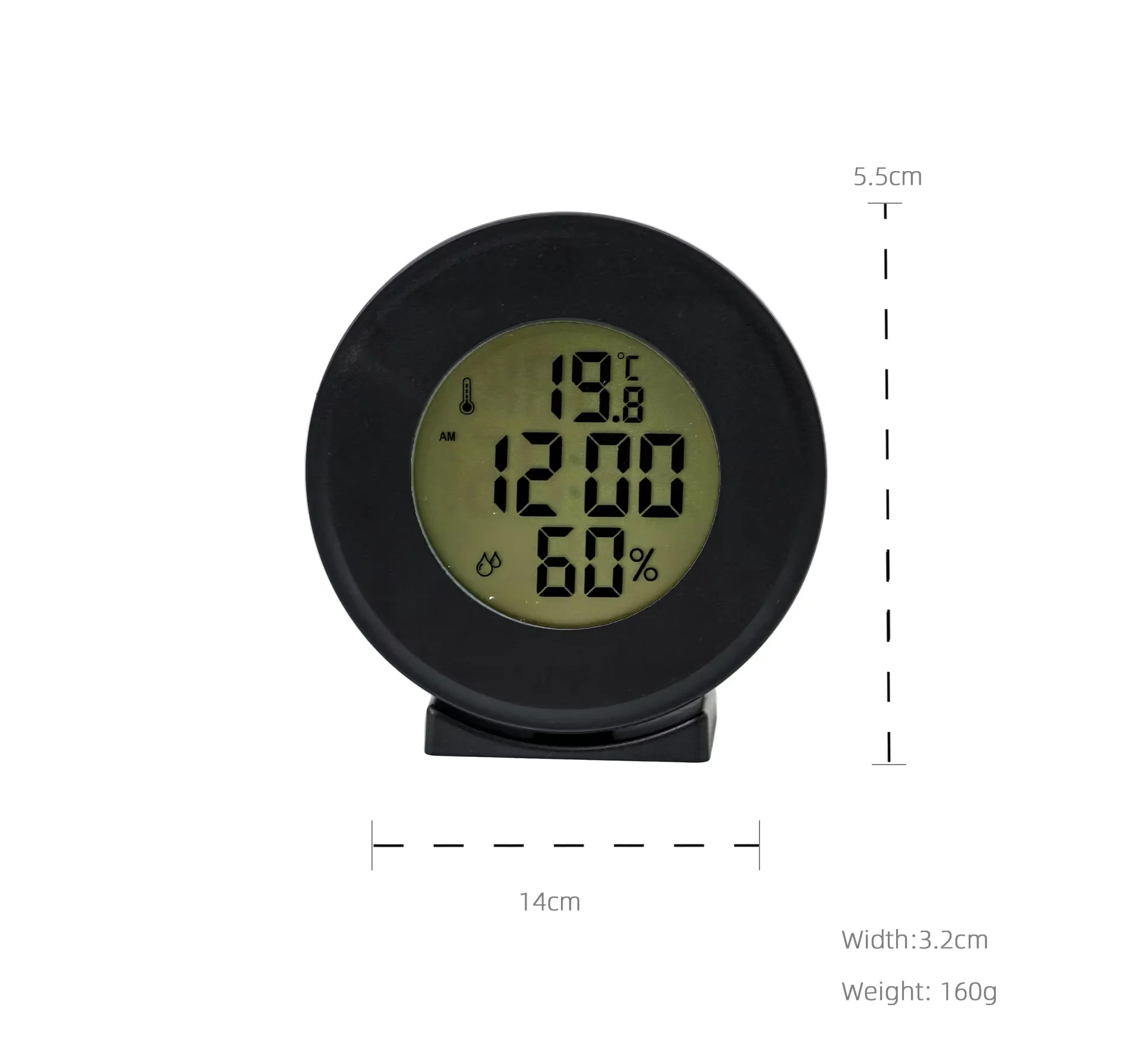 Round Indoor Digital Thermo-Hygrometer Mini Electronic Time Temperature Humidity Black White Table Desk Thermo-Hygrometer
