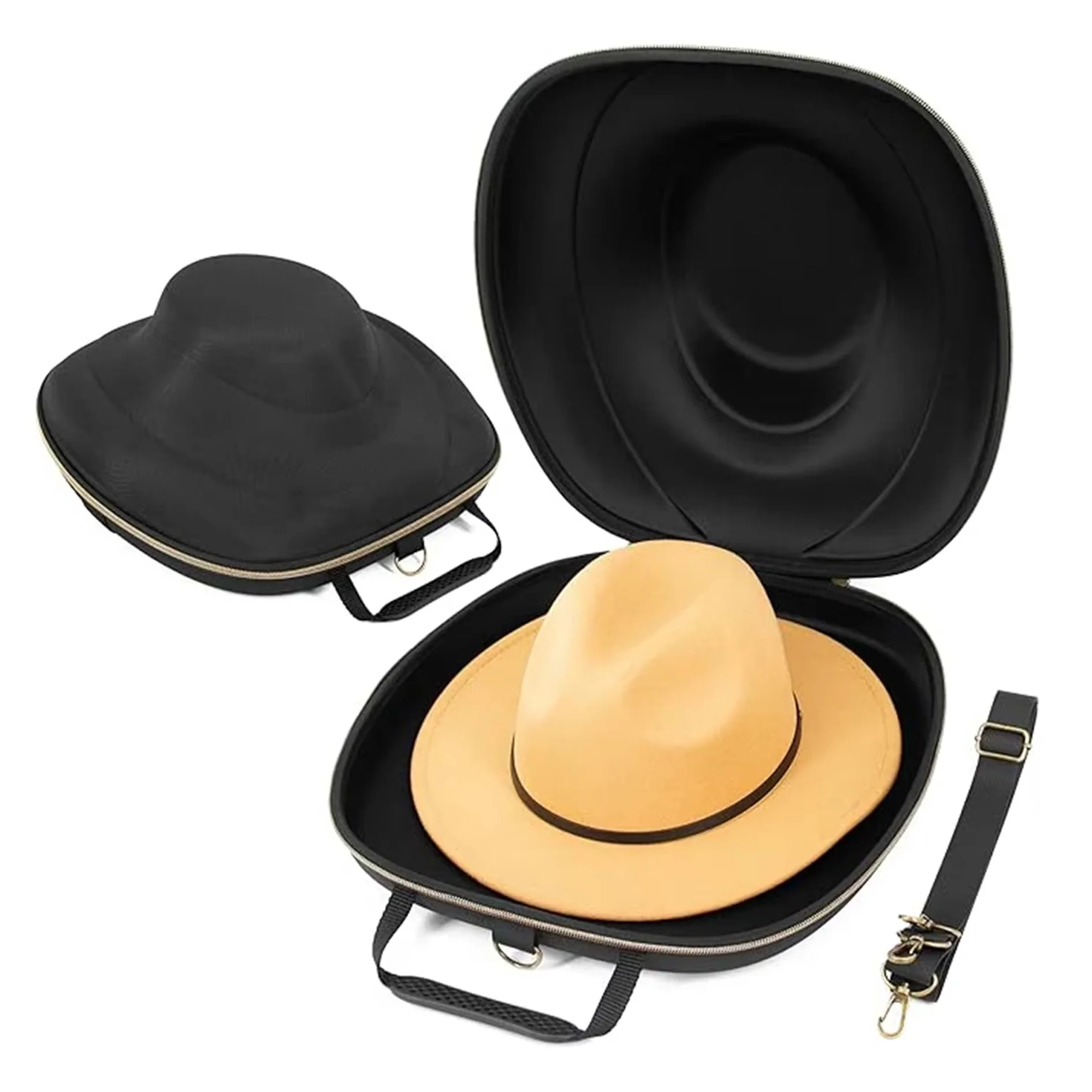 Aangepaste hardhoedkapcowboykas, reissak, draagbord, reishoeddoos, verstelbare skouerband, cowboyhoedkas