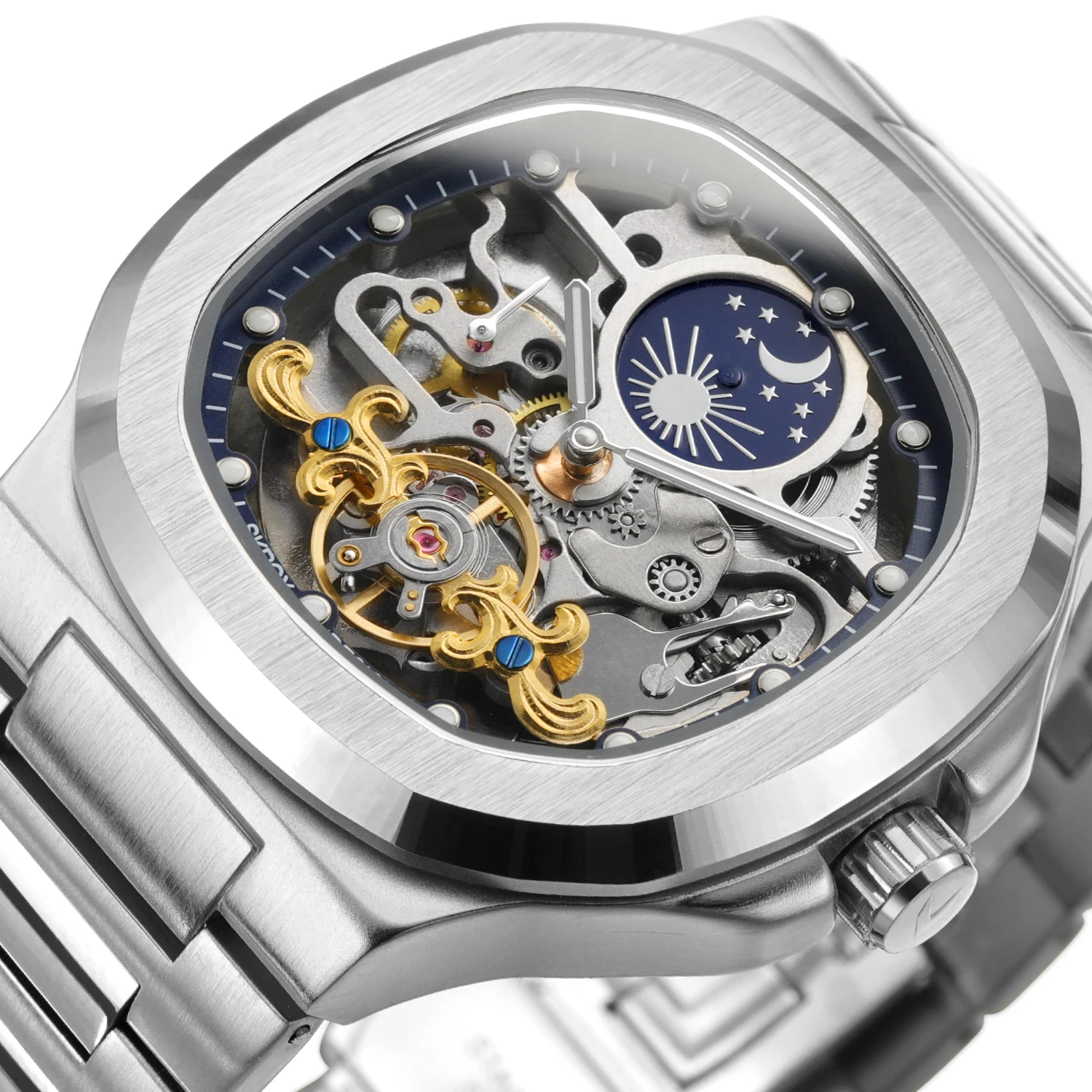Forsining Moon Phase Skeleton Watch for Men