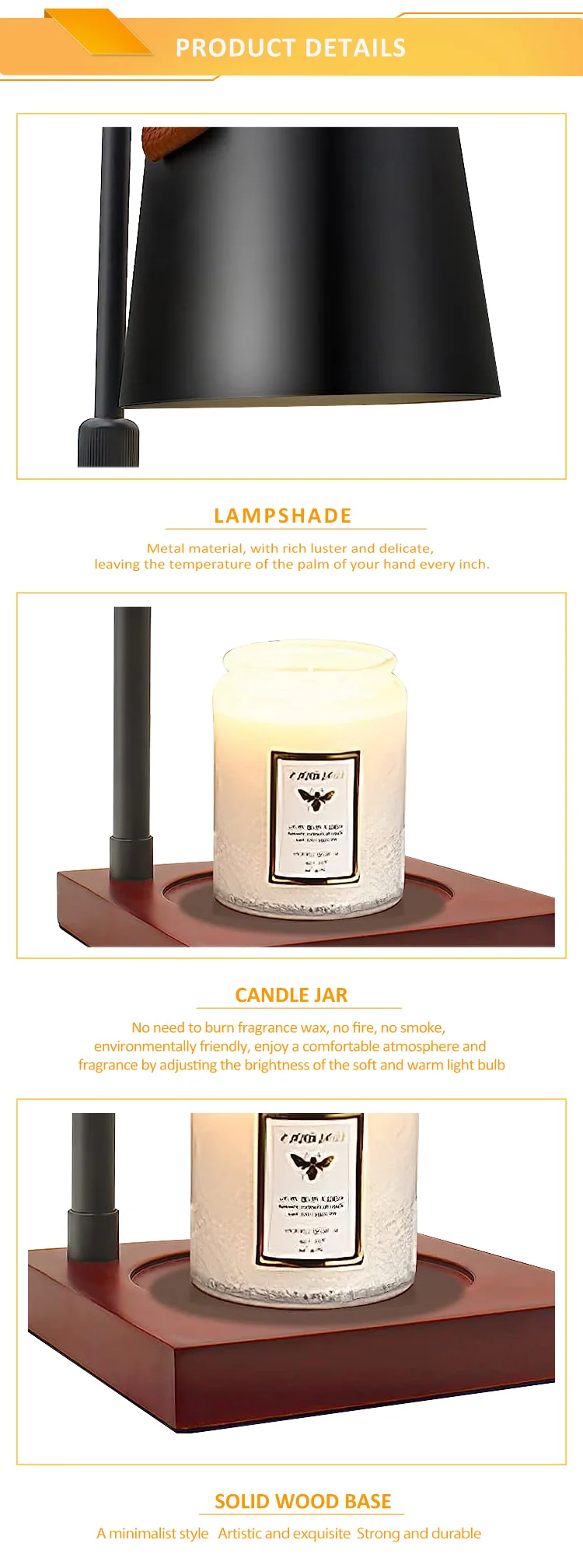Wood Base Wholesale Candle Warmer Lamp Electric Metal Lamp Wax Melts Candle Warmer Lamp For Jar